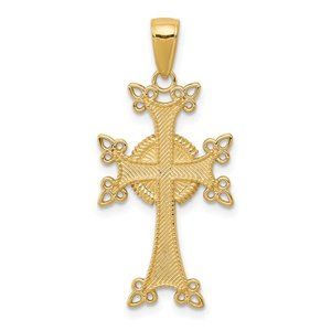 14k Yellow Gold Polished Textured Armenian Cross Necklace Charm Pendant Baptism